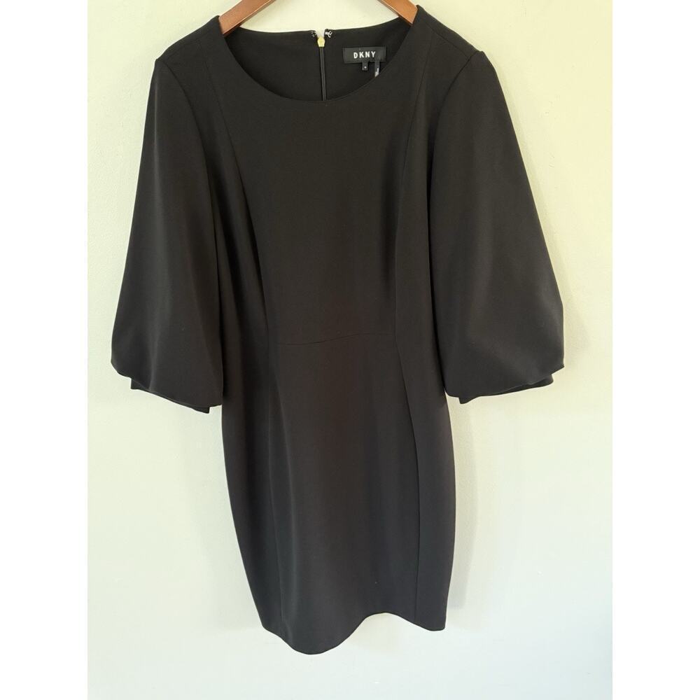 Dkny Balloon Sleeve Sheath Dress Black Size 10 Cocktail Knee Length Career